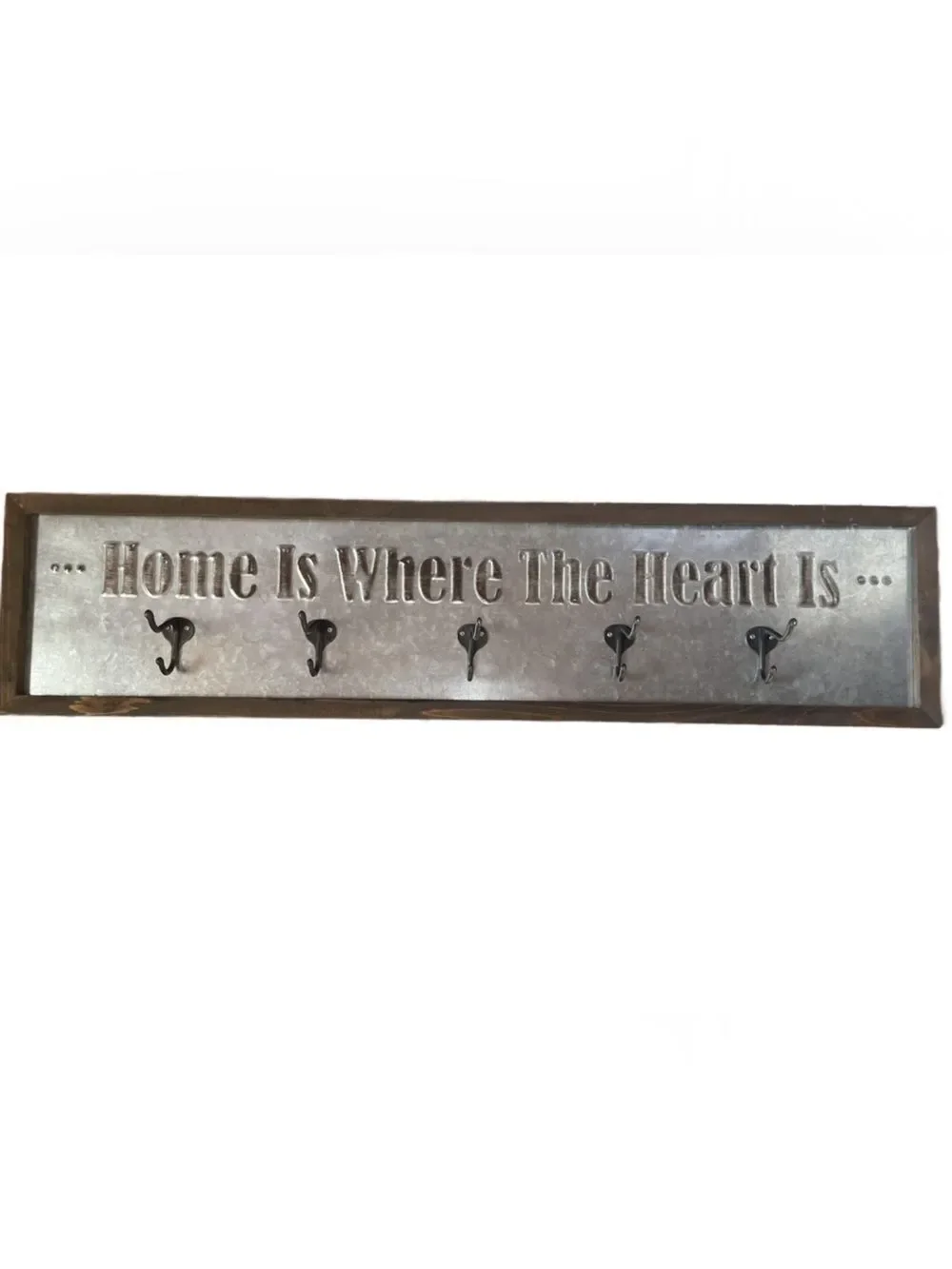 Element 'Home Is Where The Heart Is' Metal and Wood Hook Rack - Brown & Silver